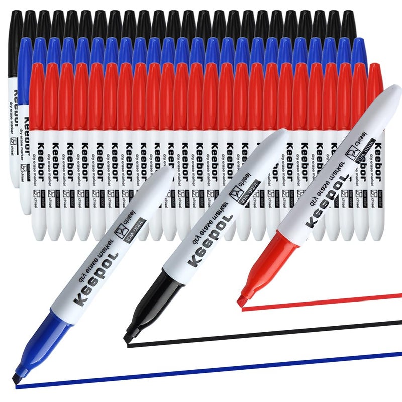 Keebor Dry Erase Markers Chisel Tip, 3 Assorted Colors, 72 Pcs Low-Odor Whiteboard Markers, Office & School Supplies - Image 1